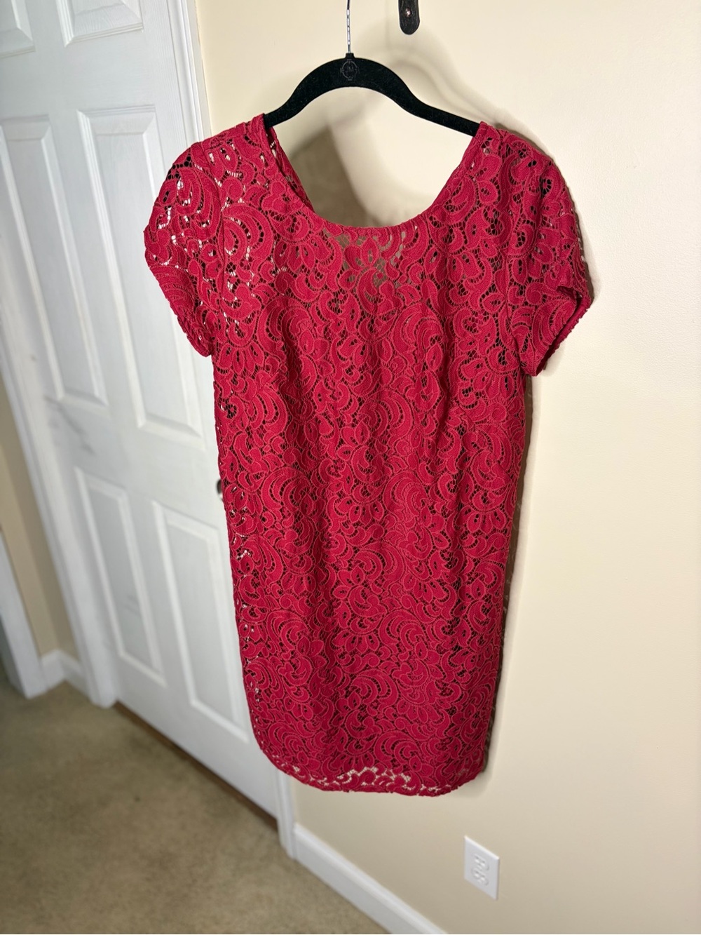 LOFT Crimson Lace Short Sleeve Shift Dress #1136